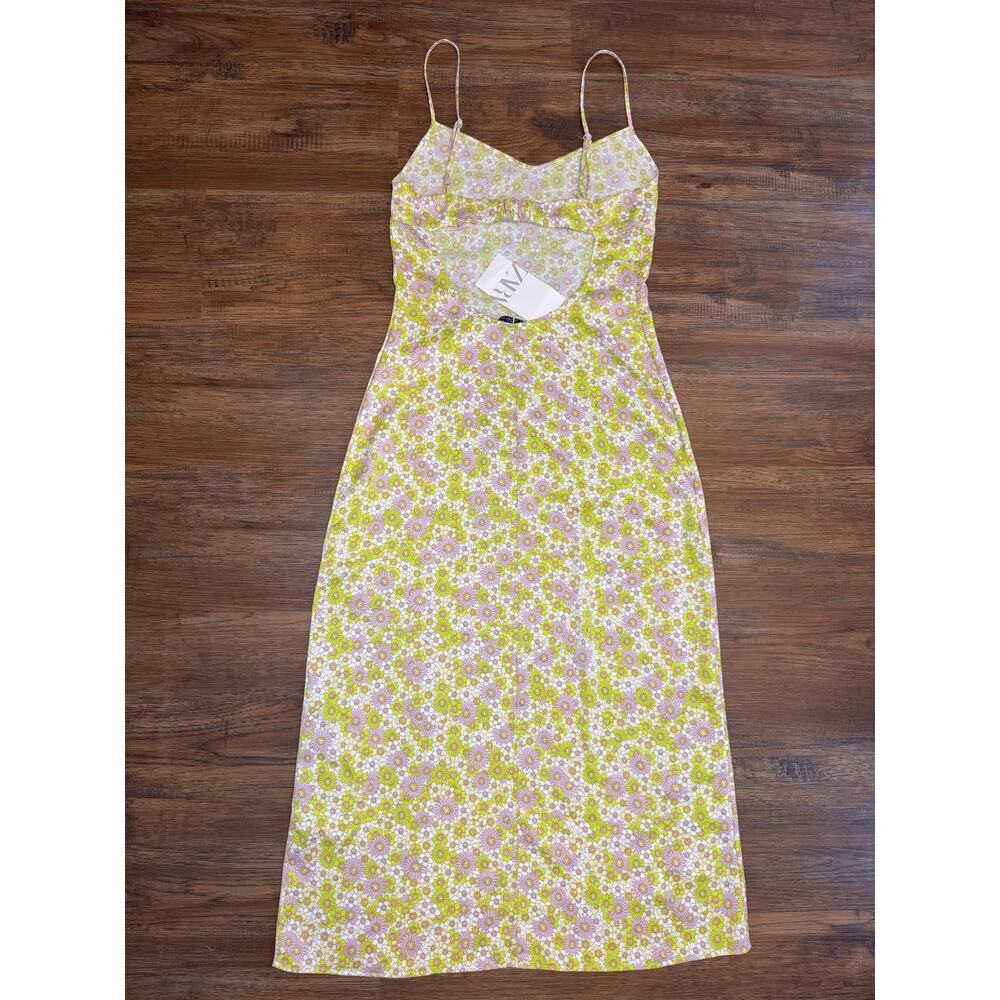 NWT Zara slip dress floral retro 60s 70s hippie spaghetti strap size SMALL *flaw - Picture 2 of 14